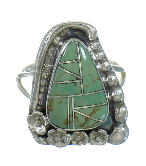 Silver Turquoise Inlay Flower Southwest Ring Size 5 AX89155